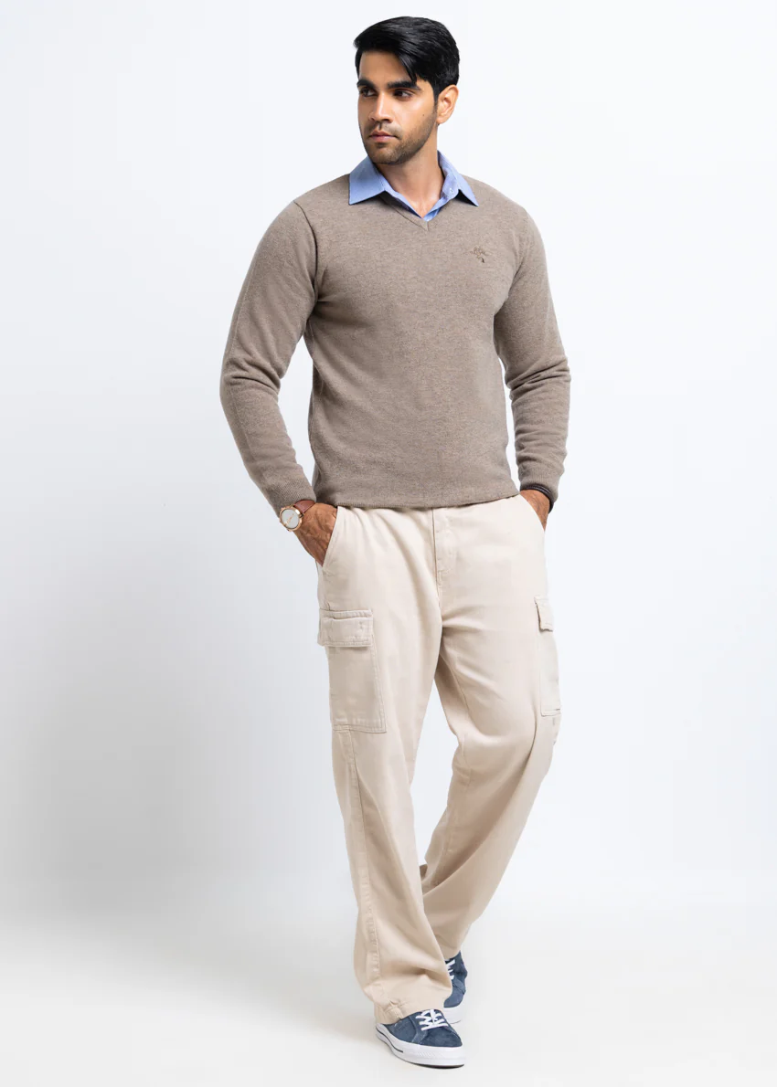 Ng-Beige-V-Neck Full Sleeves Sweater (501-14) - Image 3