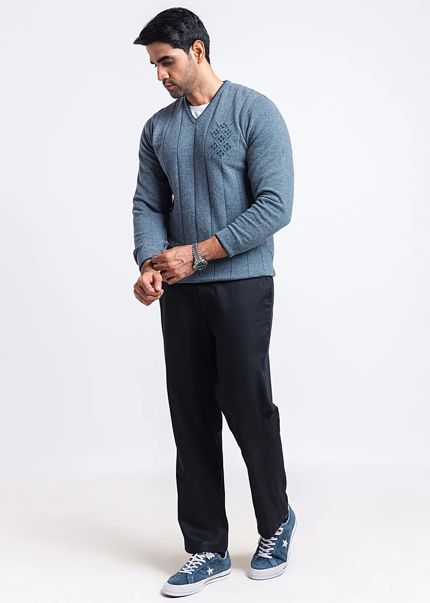 V-Blue-V-Neck Full Sleeves Sweater (502-14) - Image 4