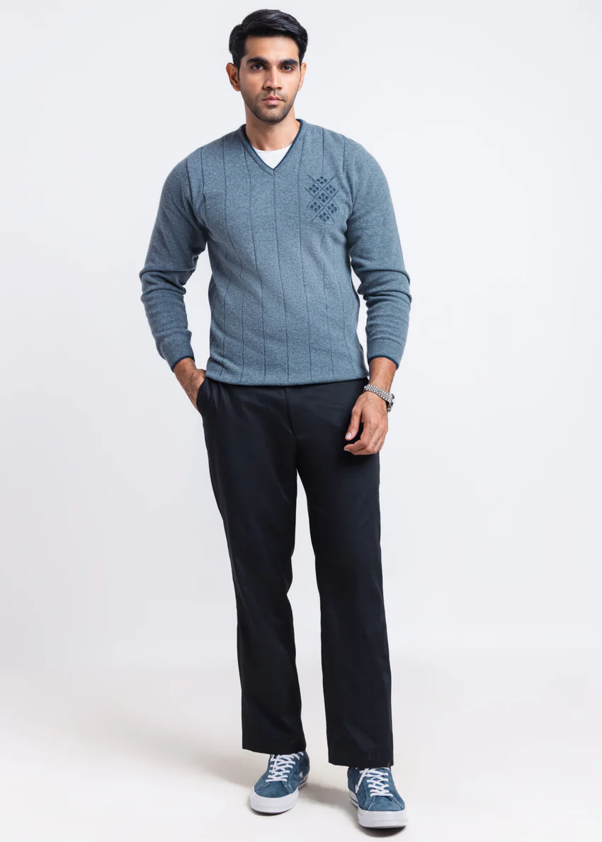 V-Blue-V-Neck Full Sleeves Sweater (502-14) - Image 5