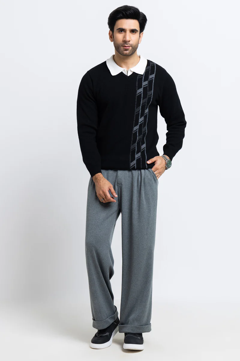 J-Black-V-Neck Full Sleeves Sweater (504-14) - Image 3