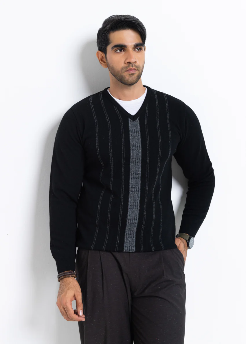 J-Black-V-Neck Full Sleeves Sweater (507-14) - Image 3