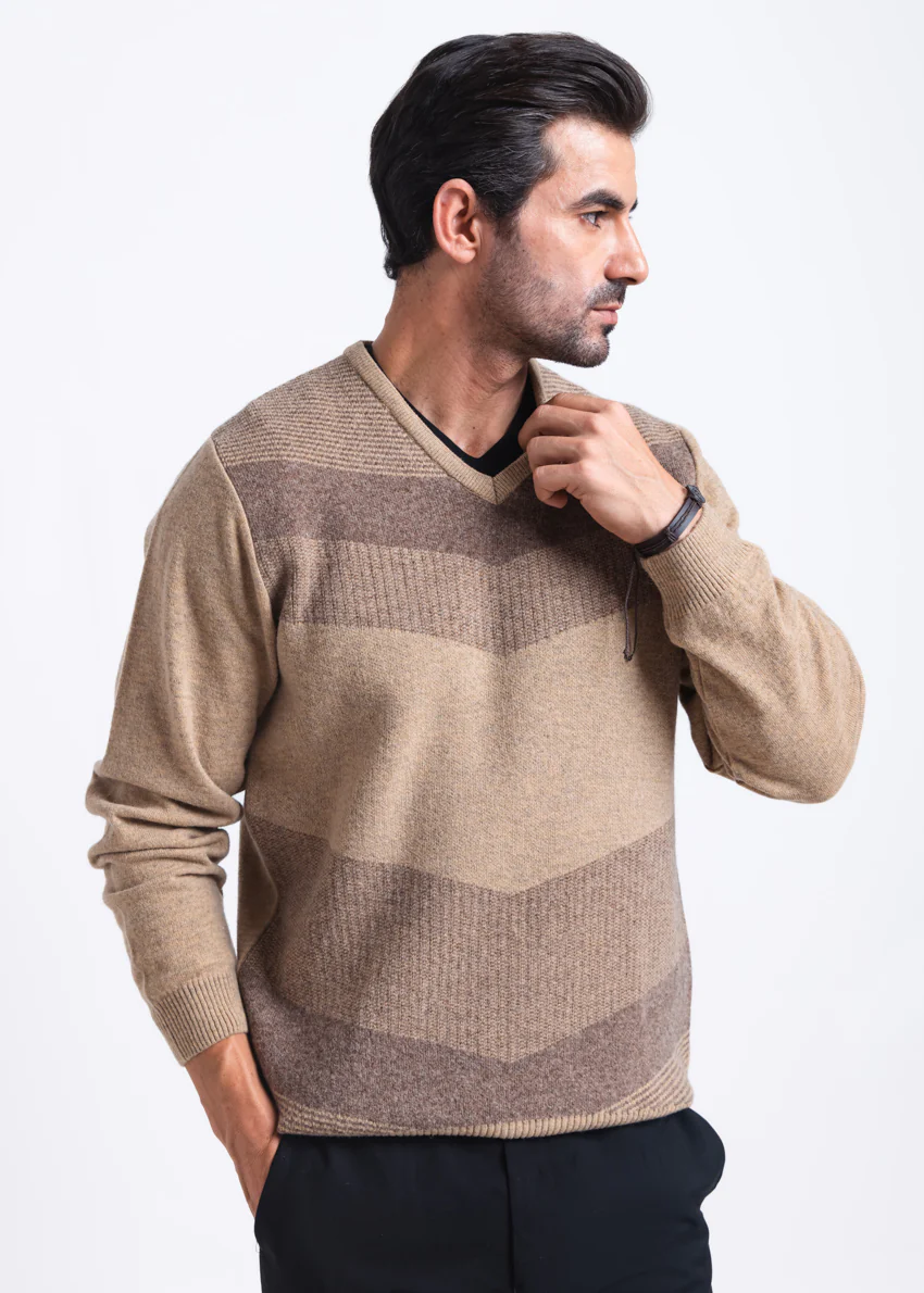 Wheat-V-Neck Full Sleeves Sweater (510-14) - Image 3