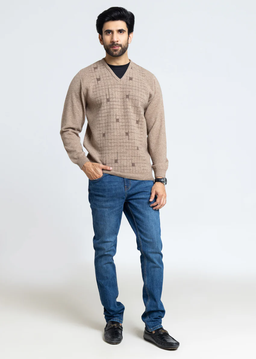 M-Beige-V-Neck Full Sleeves Sweater (511-14) - Image 5