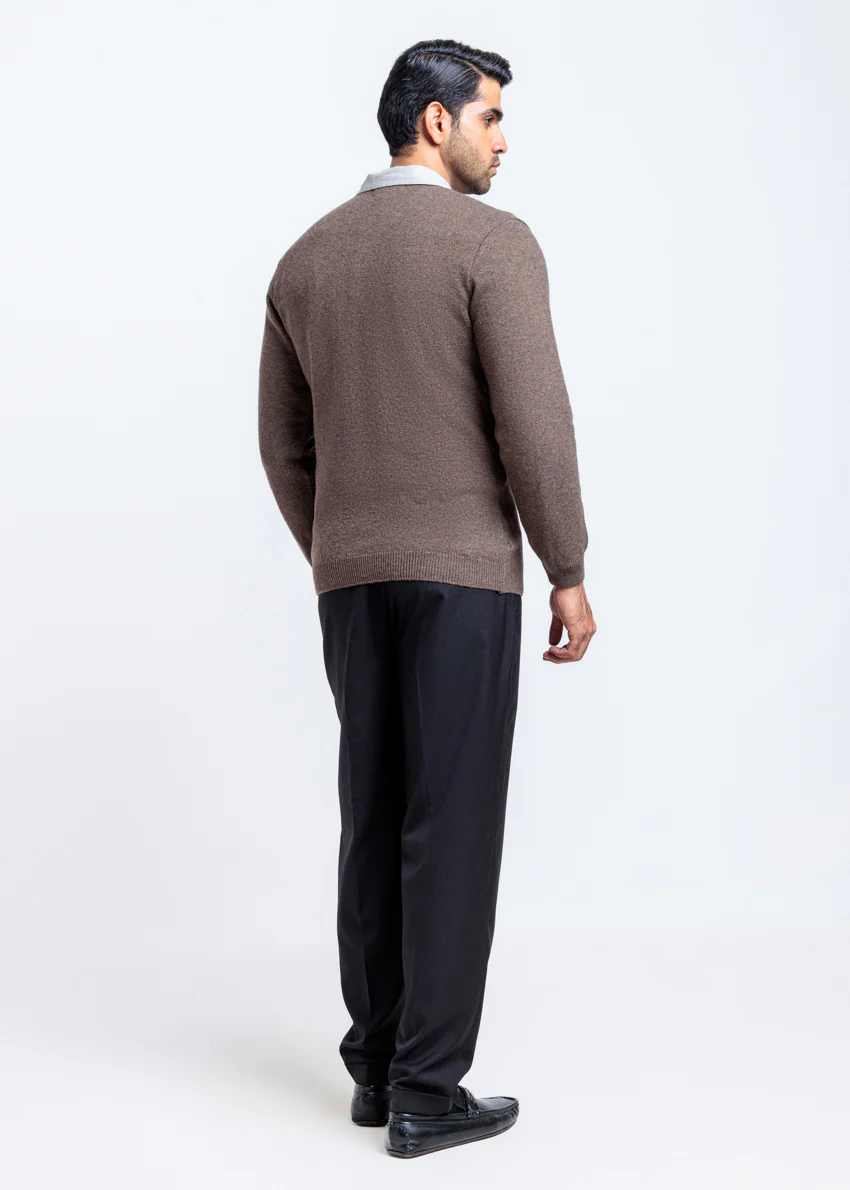 N-Brown-V-Neck Full Sleeves Sweater (516-14) - Image 2