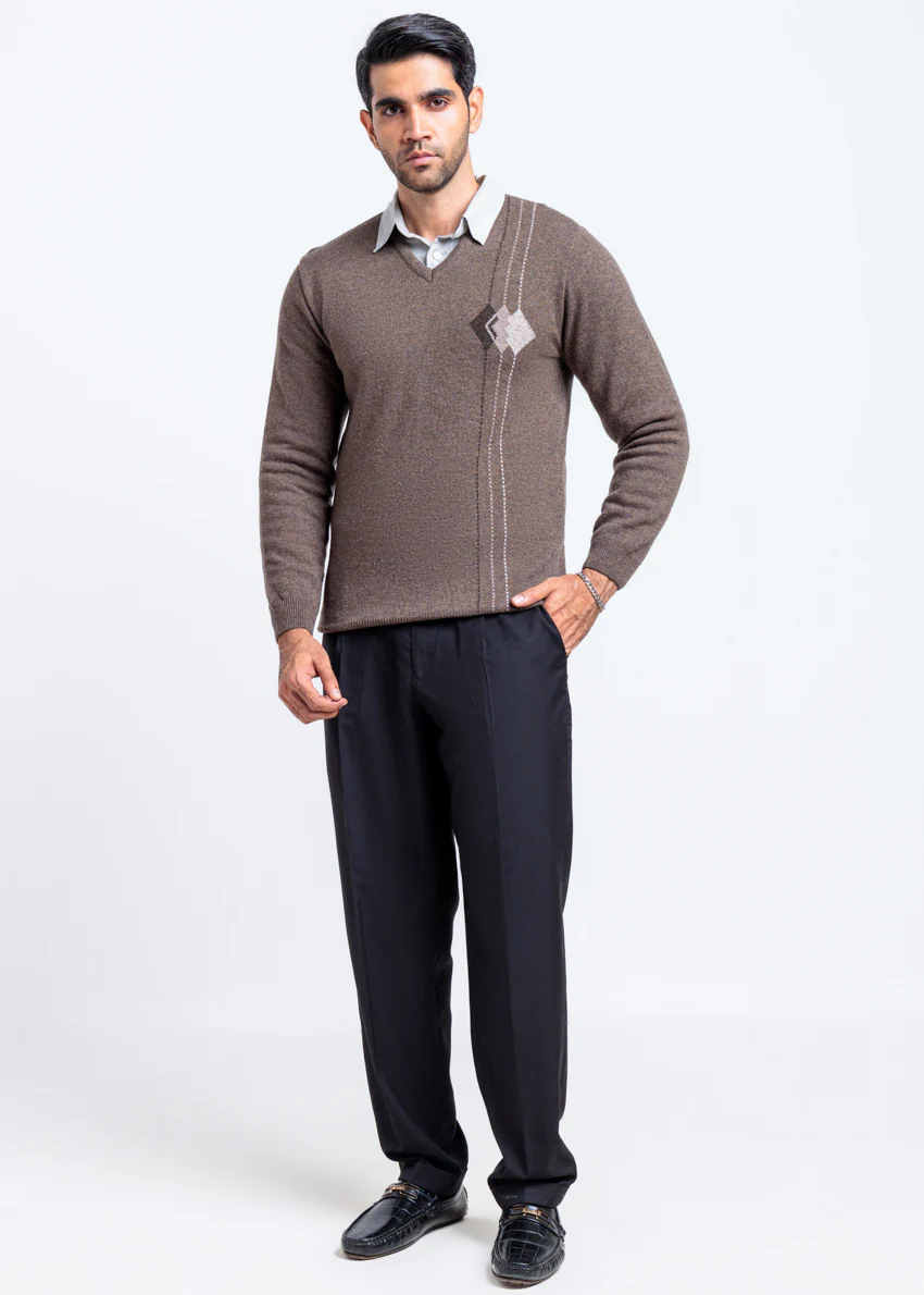 N-Brown-V-Neck Full Sleeves Sweater (516-14) - Image 4