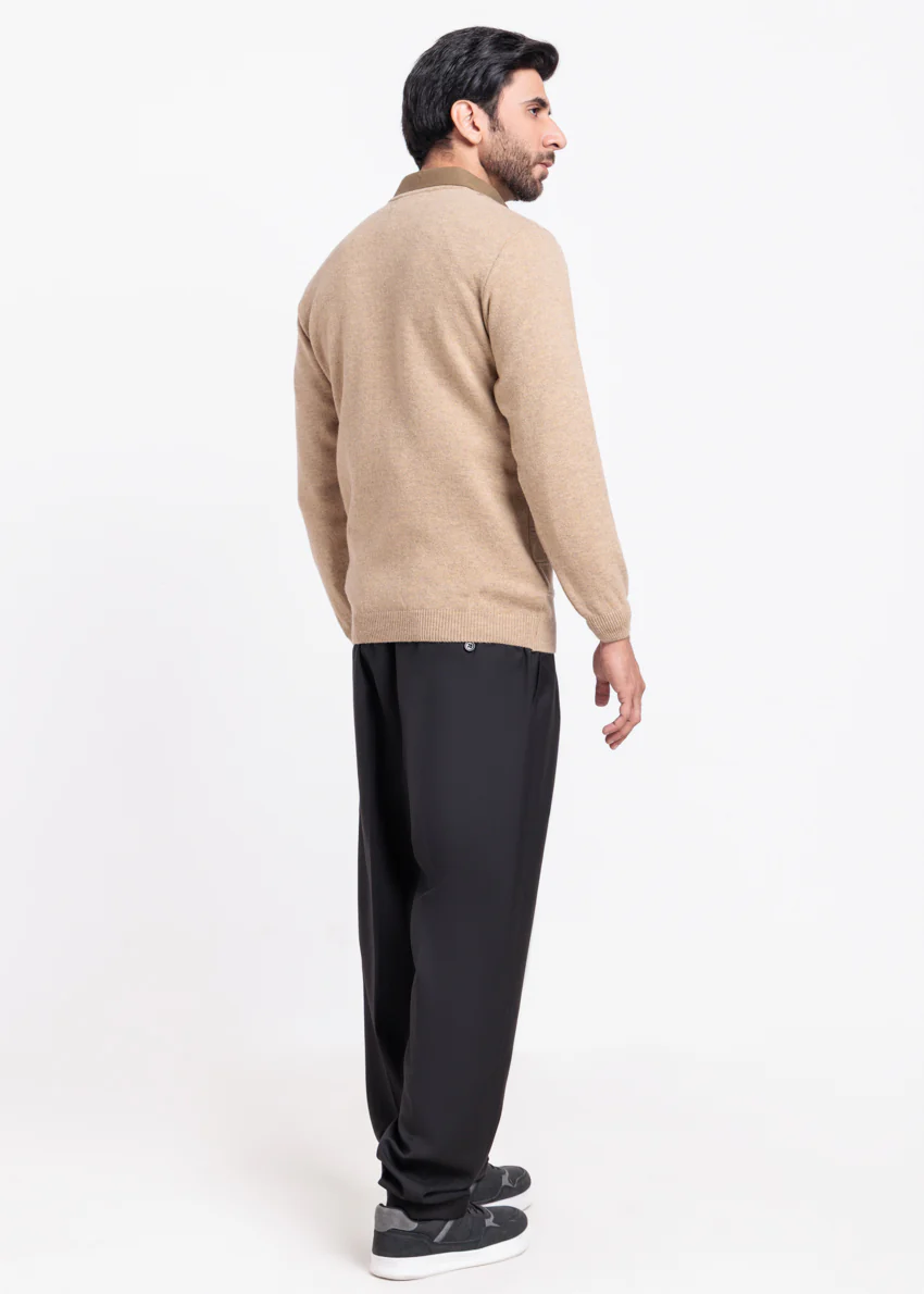 Wheat-V-Neck Full Sleeves Sweater (517-14) - Image 2