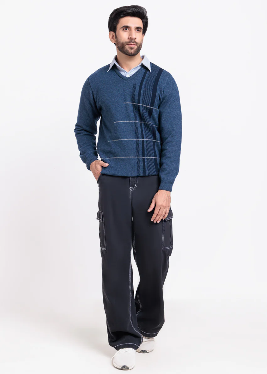 N-D-Blue-V-Neck Full Sleeves Sweater (518-14) - Image 3
