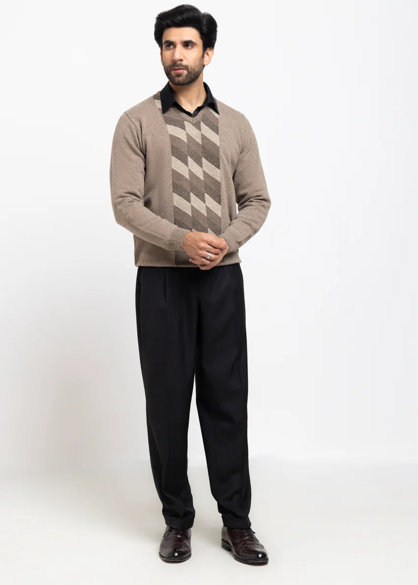 Ng-Beige-V-Neck Full Sleeves Sweater (520-14) - Image 3