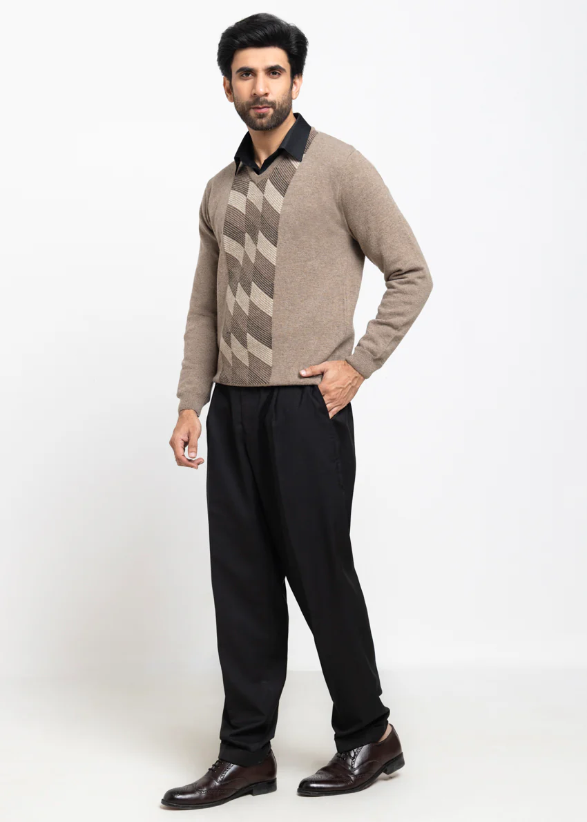 Ng-Beige-V-Neck Full Sleeves Sweater (520-14) - Image 5