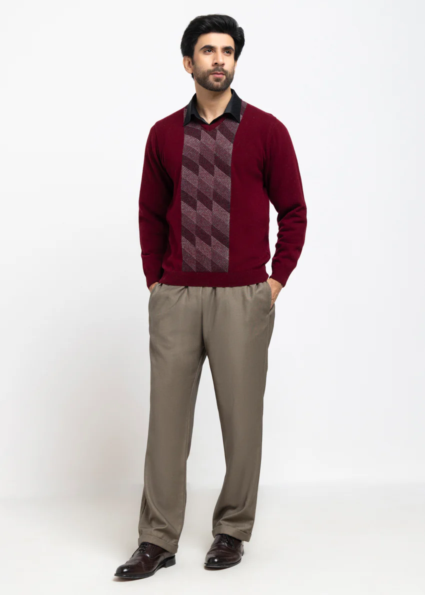 O-Maroon-V-Neck Full Sleeves Sweater (520-14) - Image 3
