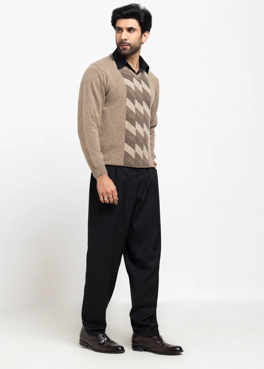 Walnut-V-Neck Full Sleeves Sweater (520-14) - Image 4