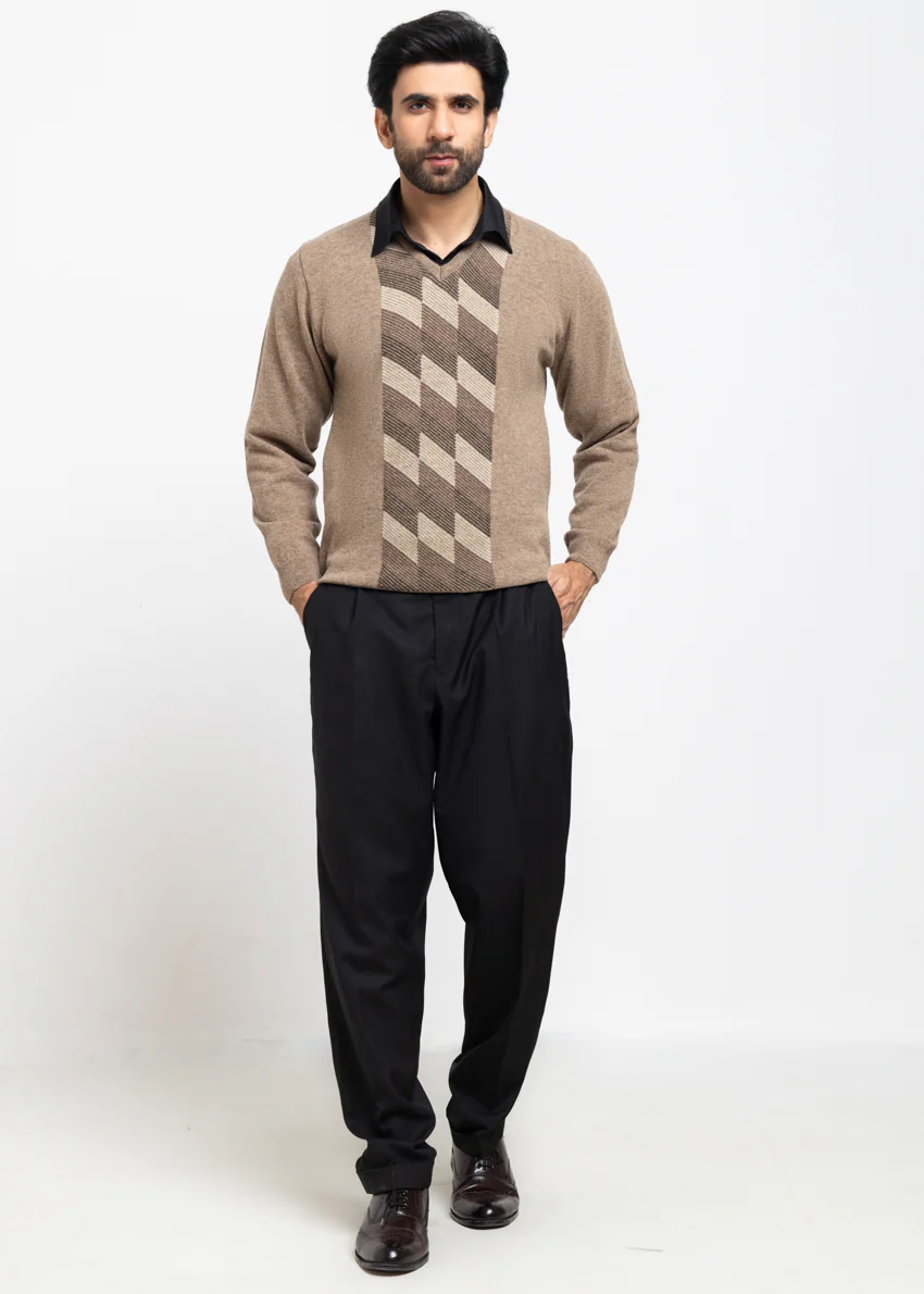 Walnut-V-Neck Full Sleeves Sweater (520-14) - Image 5