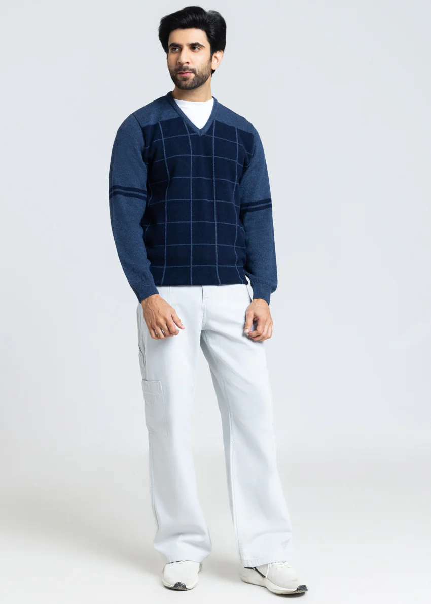Dn-Blue-V-Neck Full Sleeves Sweater (522-14) - Image 3