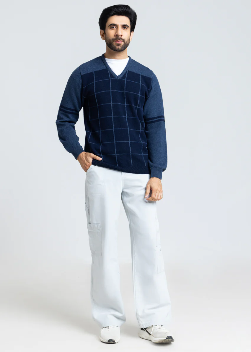 Dn-Blue-V-Neck Full Sleeves Sweater (522-14) - Image 5