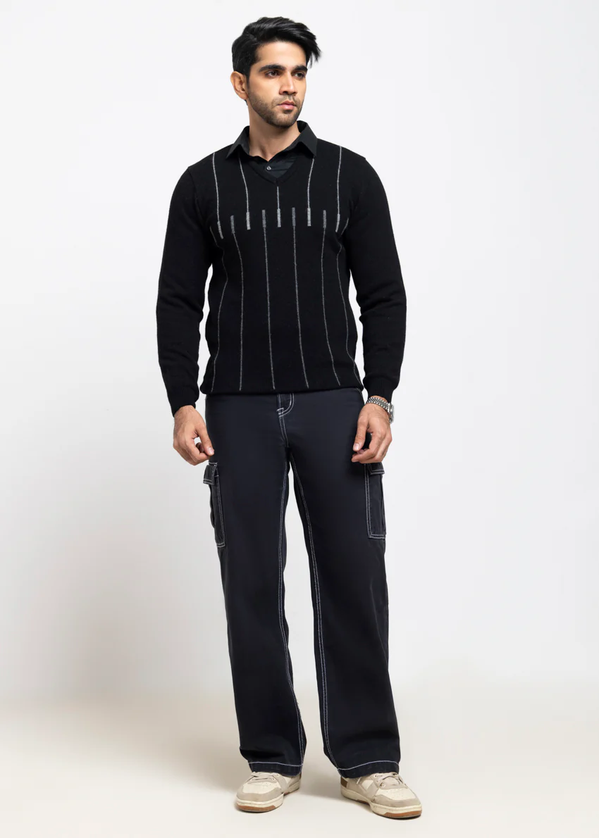 J-Black-V-Neck Full Sleeves Sweater (523-14) - Image 3