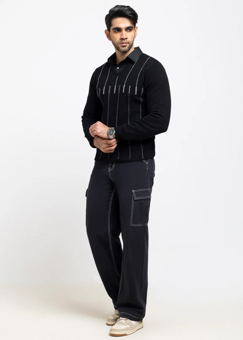 J-Black-V-Neck Full Sleeves Sweater (523-14) - Image 4