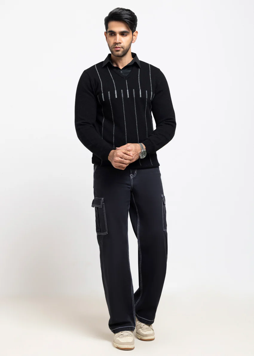 J-Black-V-Neck Full Sleeves Sweater (523-14) - Image 5
