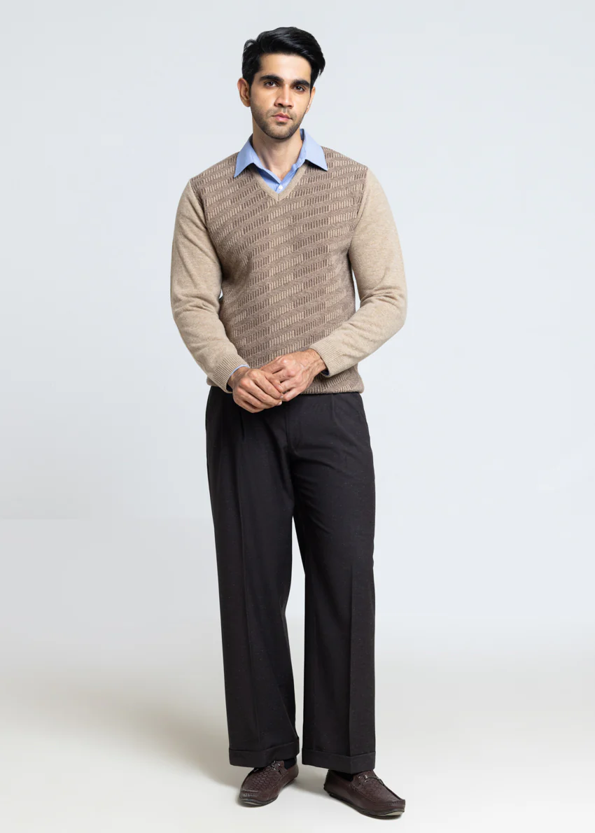 Mushroom-V-Neck Full Sleeves Sweater (524-14) - Image 4