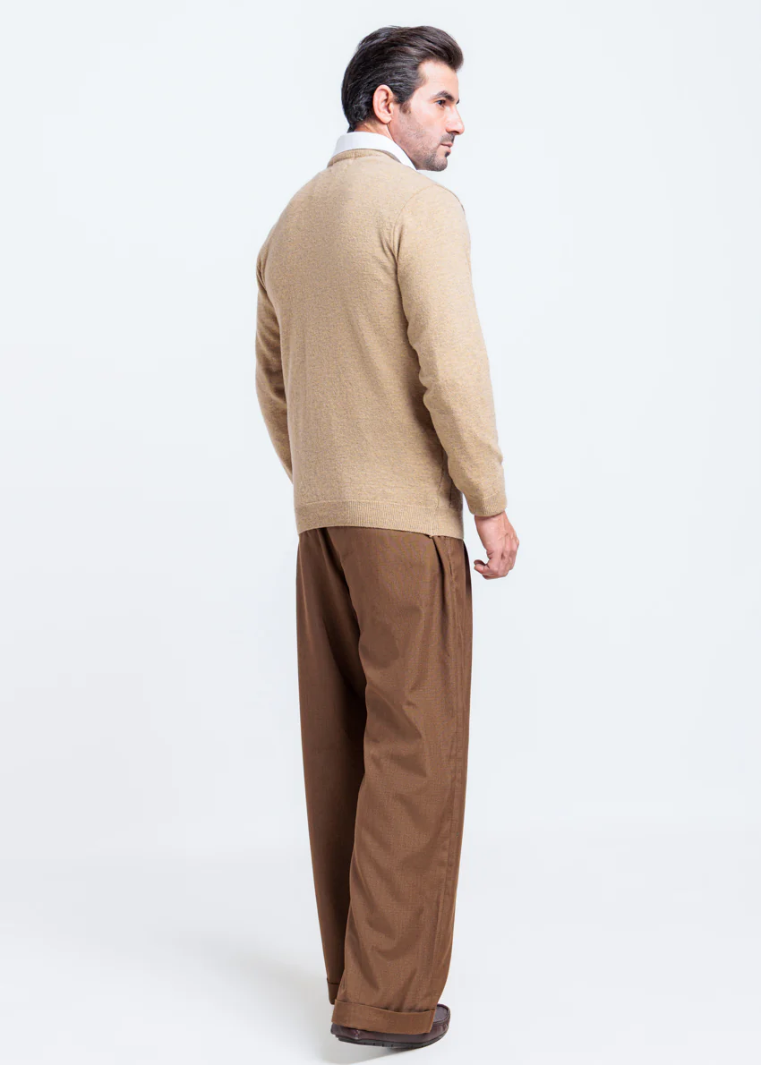 Wheat-V-Neck Full Sleeves Sweater (525-14) - Image 2