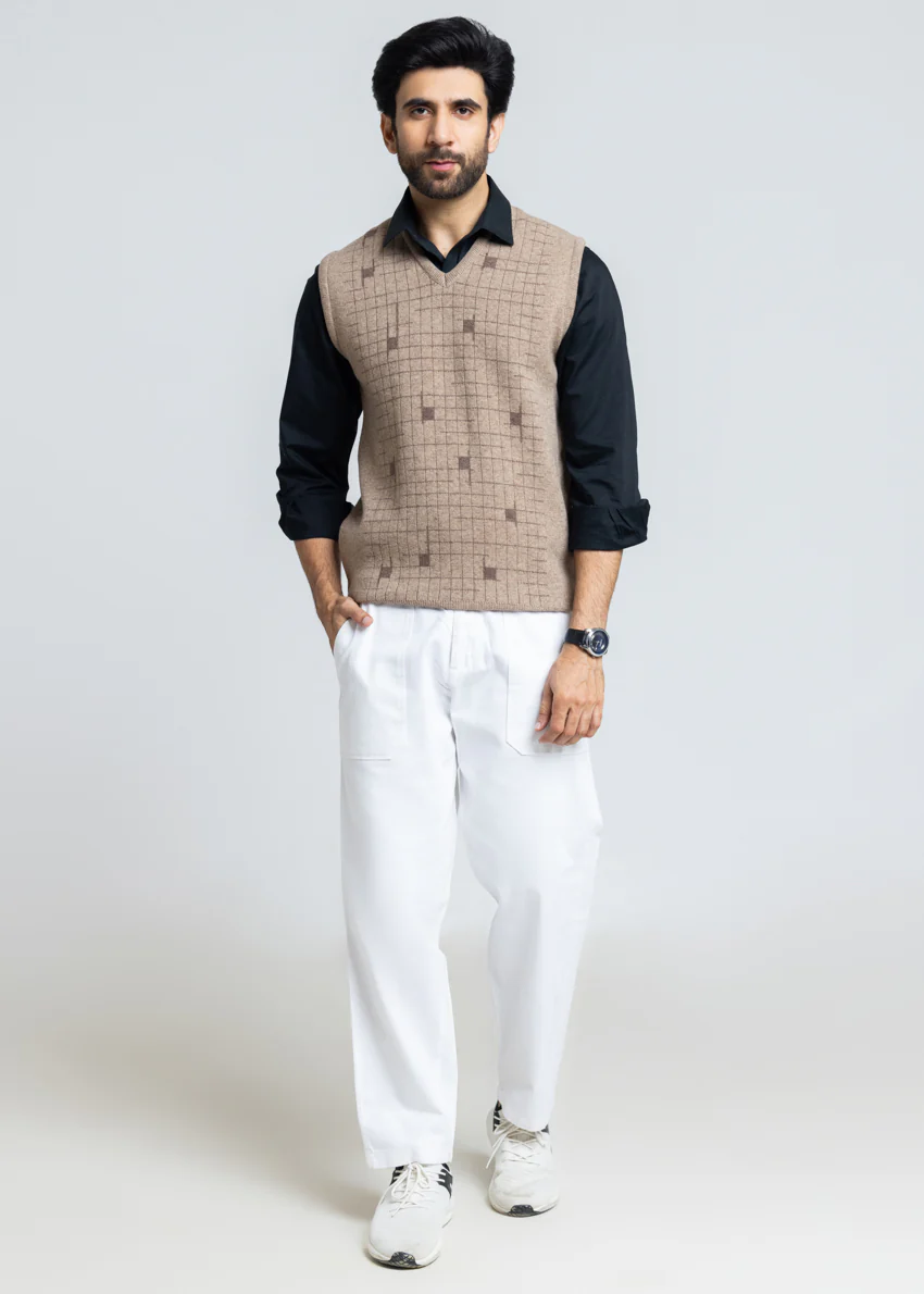 M-Beige-V-Neck Sando Sweater (661-14) - Image 3