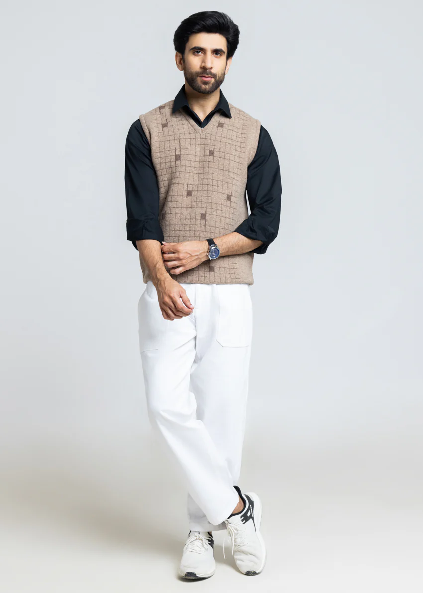 M-Beige-V-Neck Sando Sweater (661-14) - Image 4