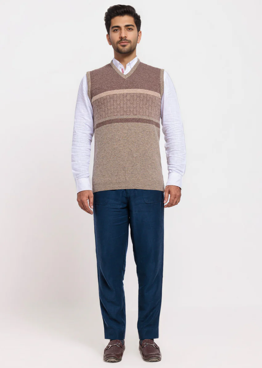 Nl-Beige-V-Neck Sando Sweater (662-14) - Image 3