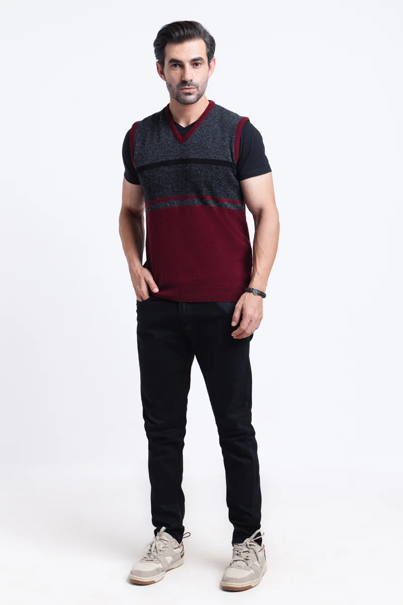 O-Maroon-V-Neck Sando Sweater (662-14) - Image 3