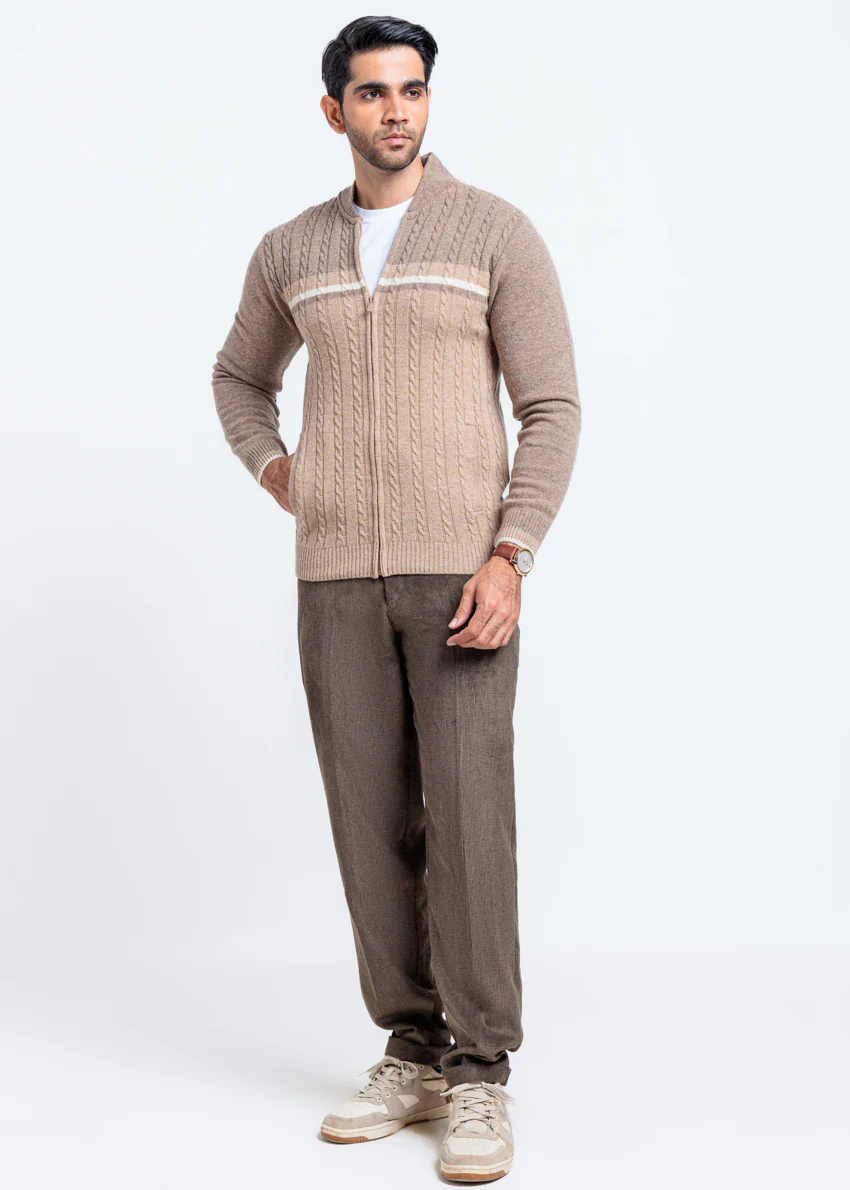 Mashroom-Baseball Collar Zipper Full Sleeves Sweater (754-14) - Image 4