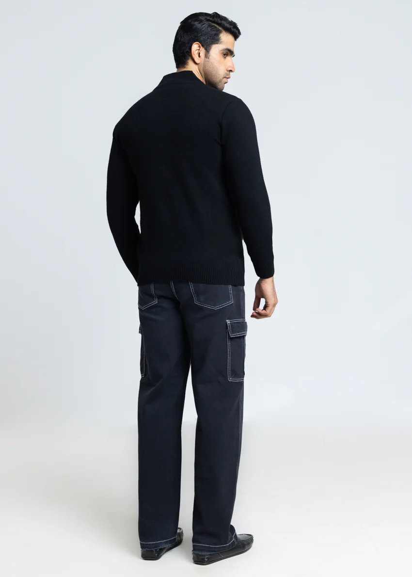 J-Black-Baseball Collar Zipper Full Sleeves Sweater (760-14) - Image 4
