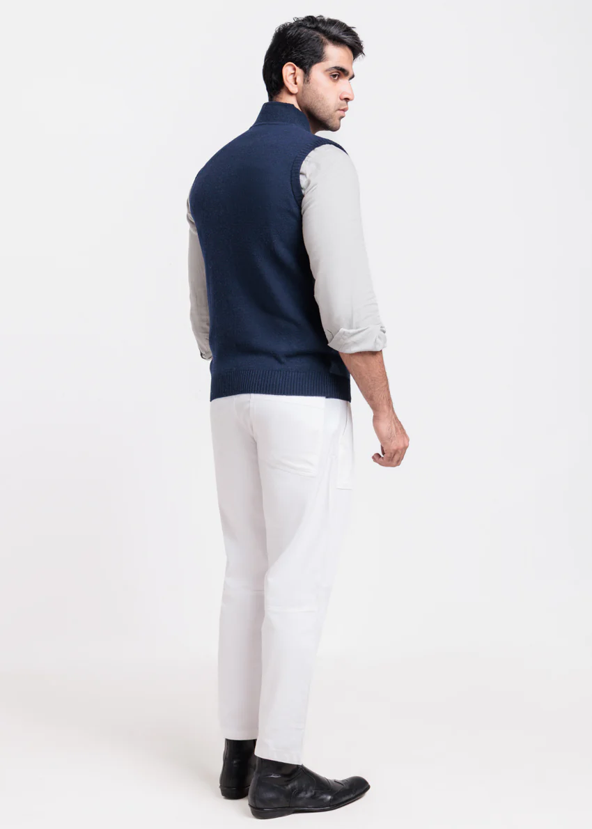 Dn-Blue-Baseball Collar Zipper Sando Sweater (789-14) - Image 2