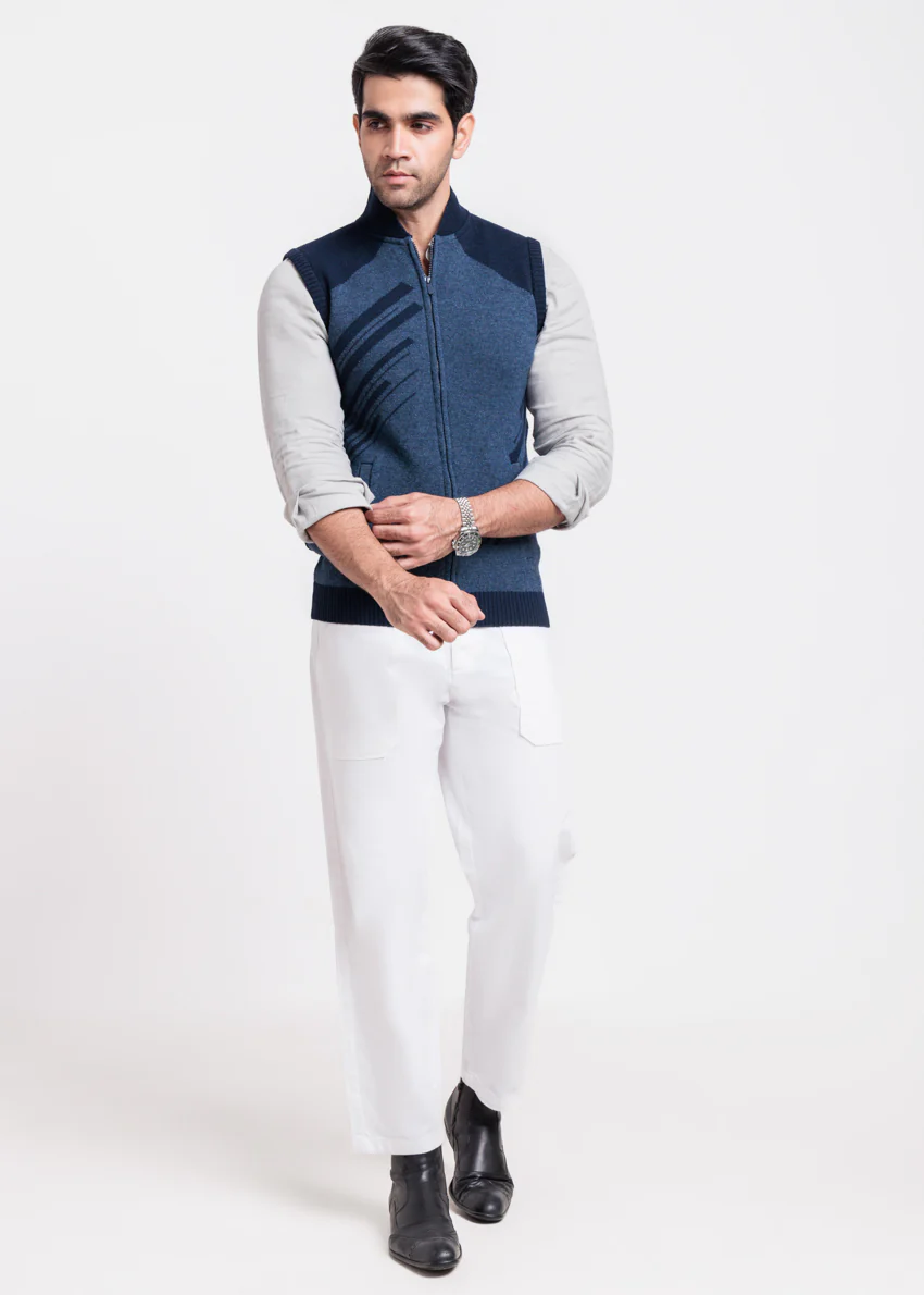 Dn-Blue-Baseball Collar Zipper Sando Sweater (789-14) - Image 3
