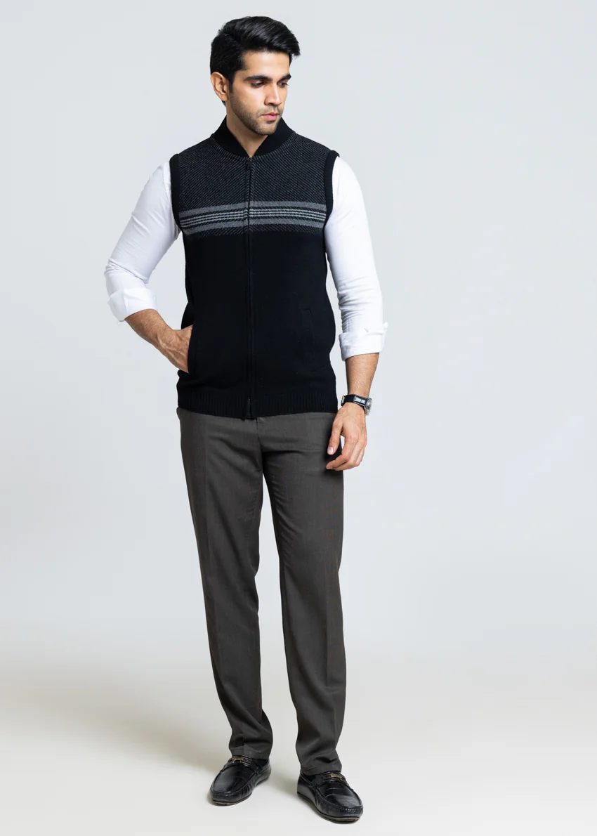 J-Black-Baseball Collar  Zipper Sando Sweater (790-14) - Image 3