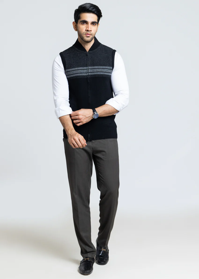 J-Black-Baseball Collar  Zipper Sando Sweater (790-14) - Image 4
