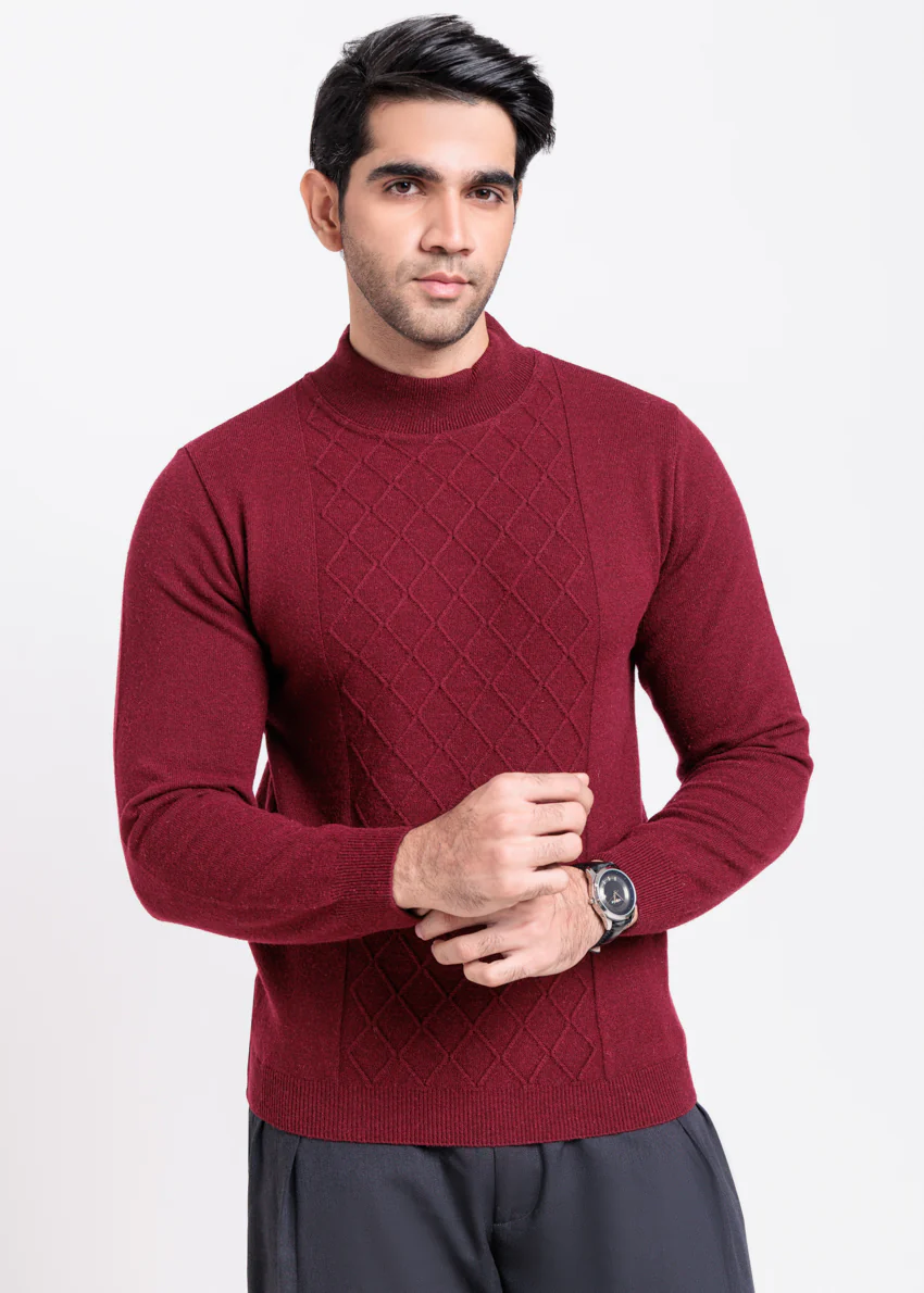 O-Maroon-Round Turtle Neck Full Sleeve Sweater (851-14) - Image 2