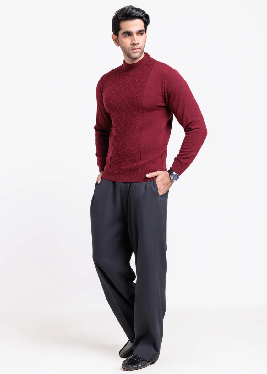 O-Maroon-Round Turtle Neck Full Sleeve Sweater (851-14) - Image 4