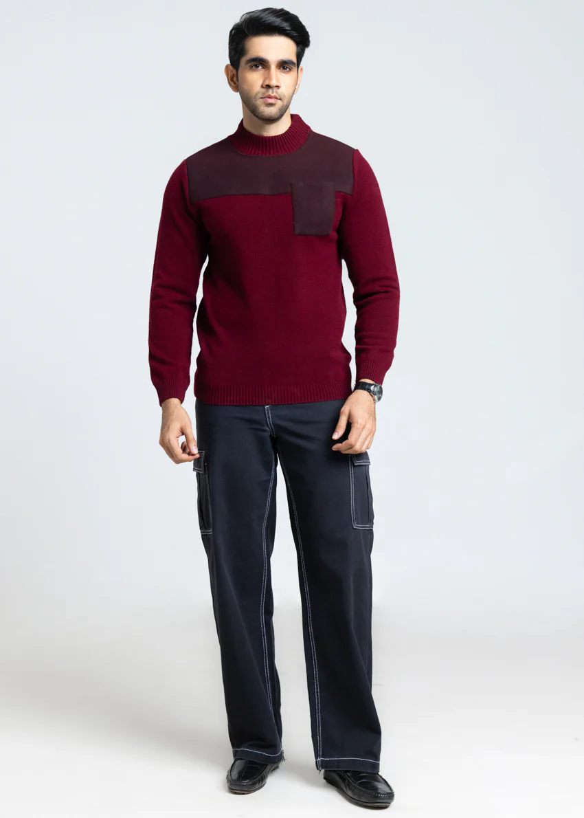 O-Maroon-Round Turtle Neck Full Sleeves Sweater (855-14) - Image 4