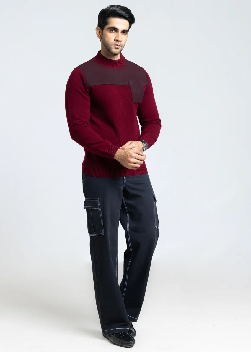 O-Maroon-Round Turtle Neck Full Sleeves Sweater (855-14) - Image 5