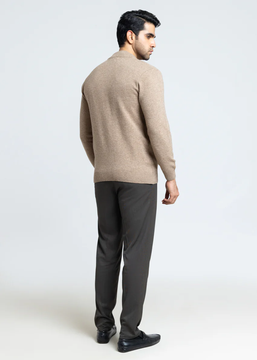 M-Beige-Turtle Neck Zipper Full Sleeves Sweater (910-14) - Image 2