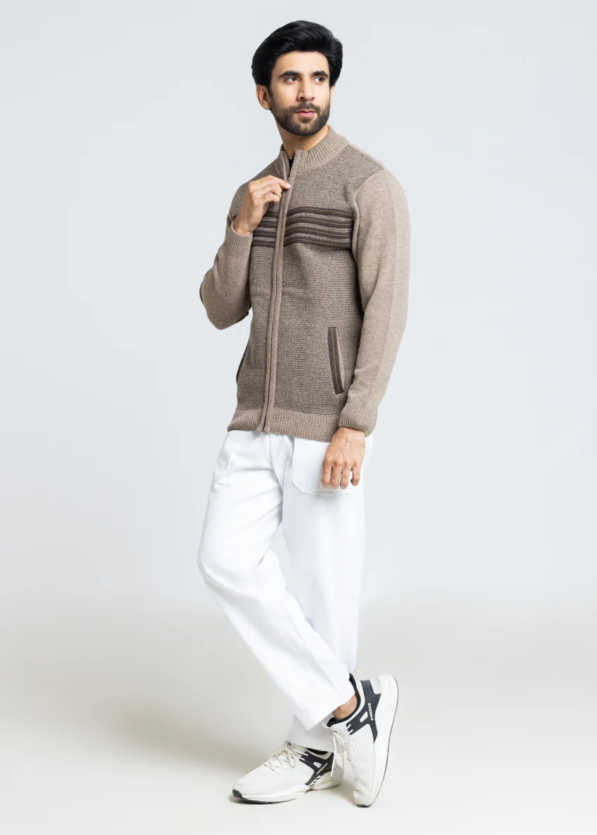 Walnut-Turtle Neck Zipper Full Sleeves Sweater (911-14) - Image 3