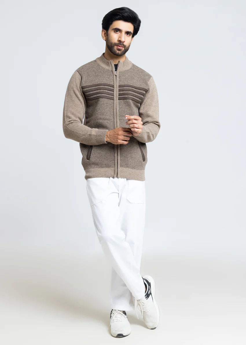 Walnut-Turtle Neck Zipper Full Sleeves Sweater (911-14) - Image 4