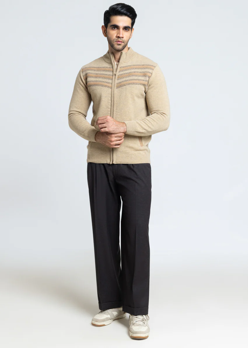 Wheat-Turtle Neck Zipper Full Sleeves Sweater (912-14) - Image 3