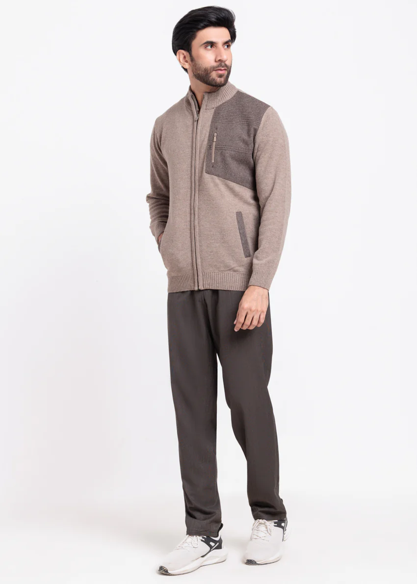 Ng-Beige-Turtle Neck Zipper Full Sleeves Sweater (917-14) - Image 3