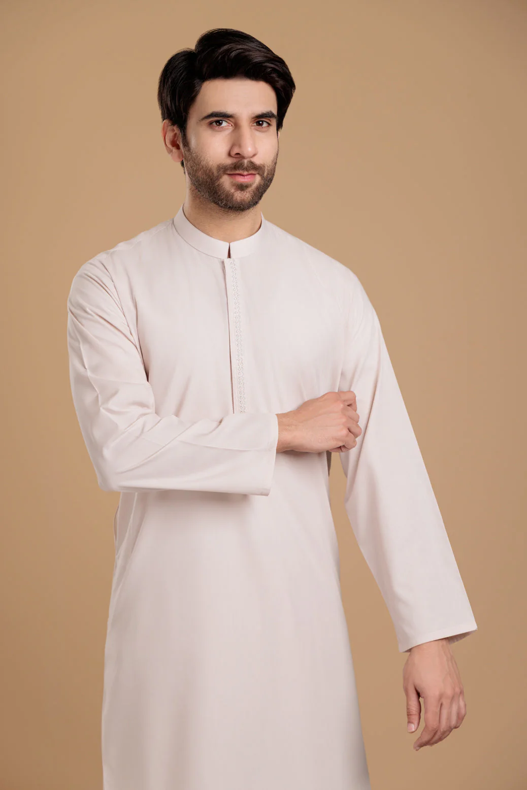 ASH-WHITE-BLENDED-KURTA SHALWAR- (KSRS23-073) - Image 2