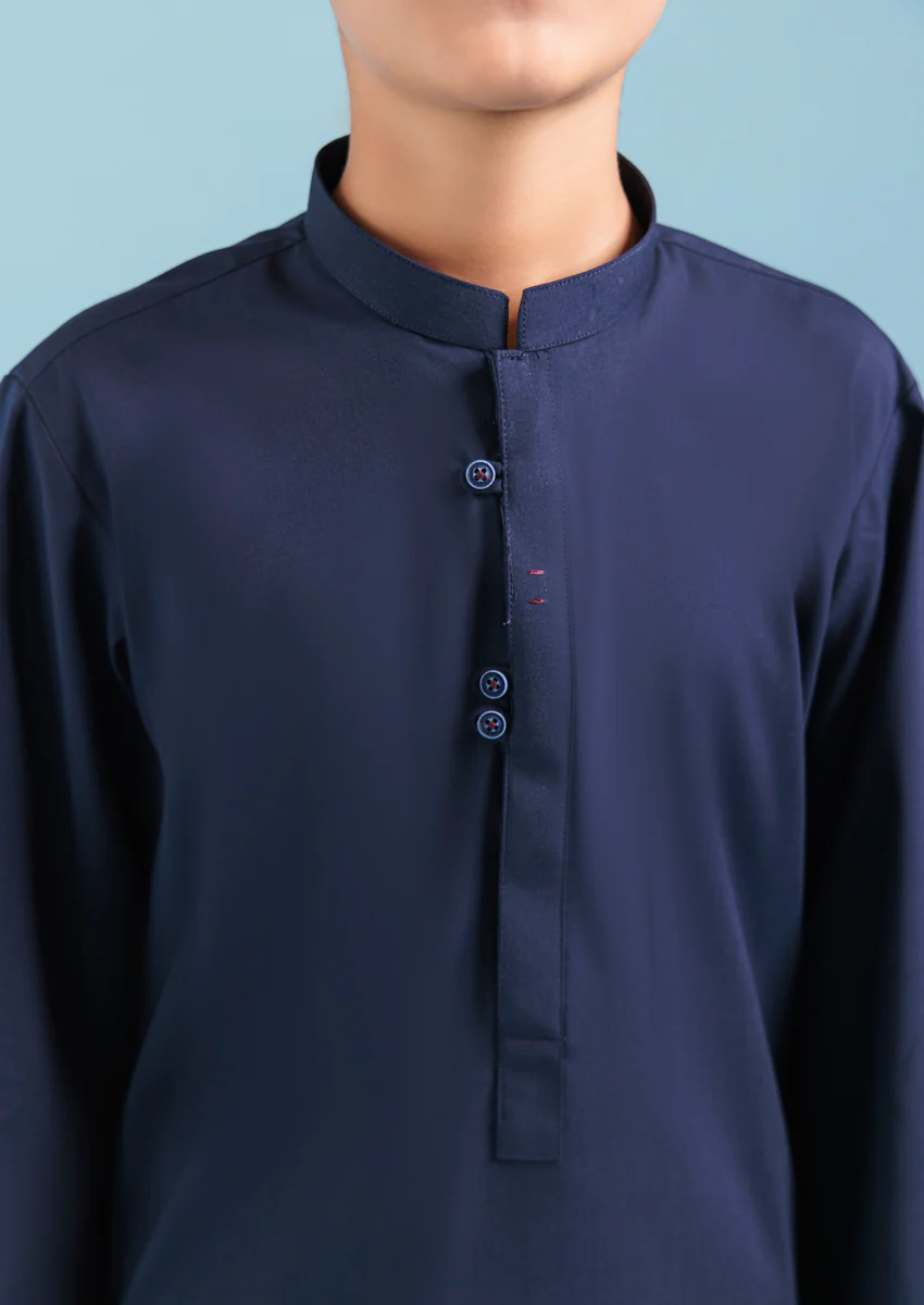 Navy Blue-Blended-Kurta Trouser - (B25KP2010) - Image 3