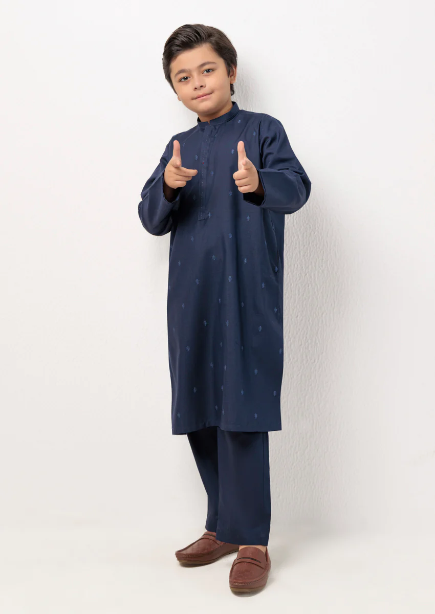 Navy Blue-Blended-Kurta Trouser - (B25KP2037)