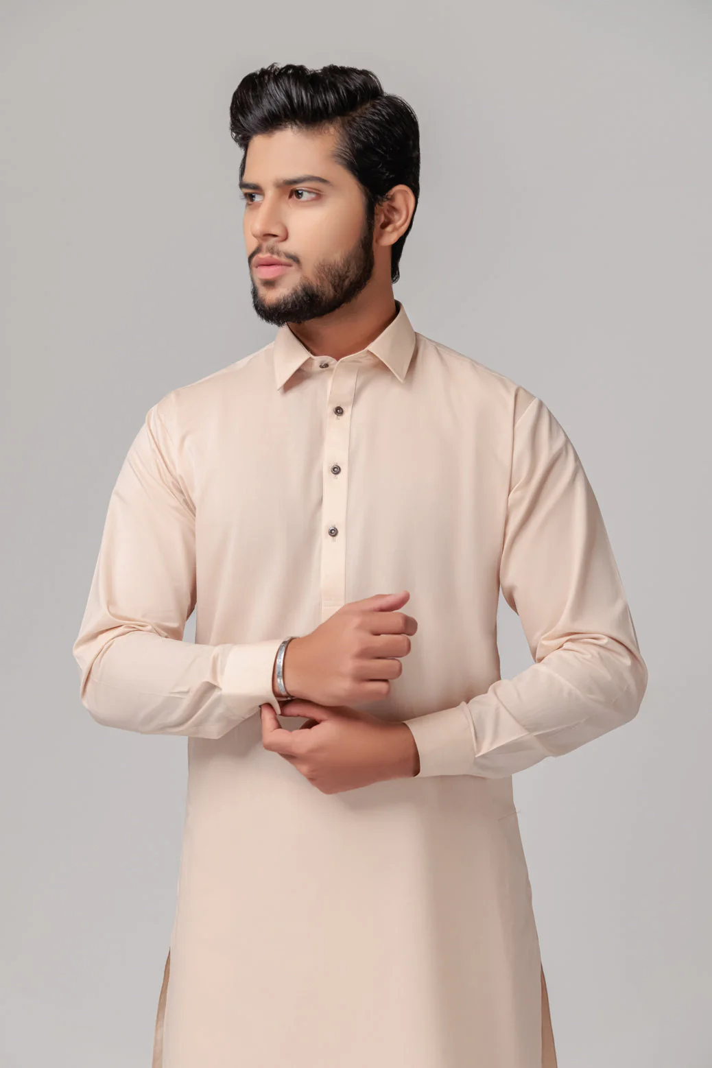 BEIGE-COTTON-KURTA PAJAMA TROUSER (KSS23-010) - Image 2