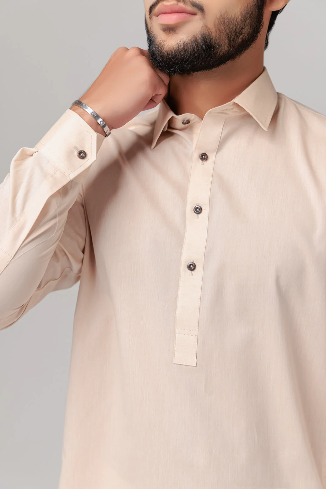 BEIGE-COTTON-KURTA PAJAMA TROUSER (KSS23-010) - Image 3