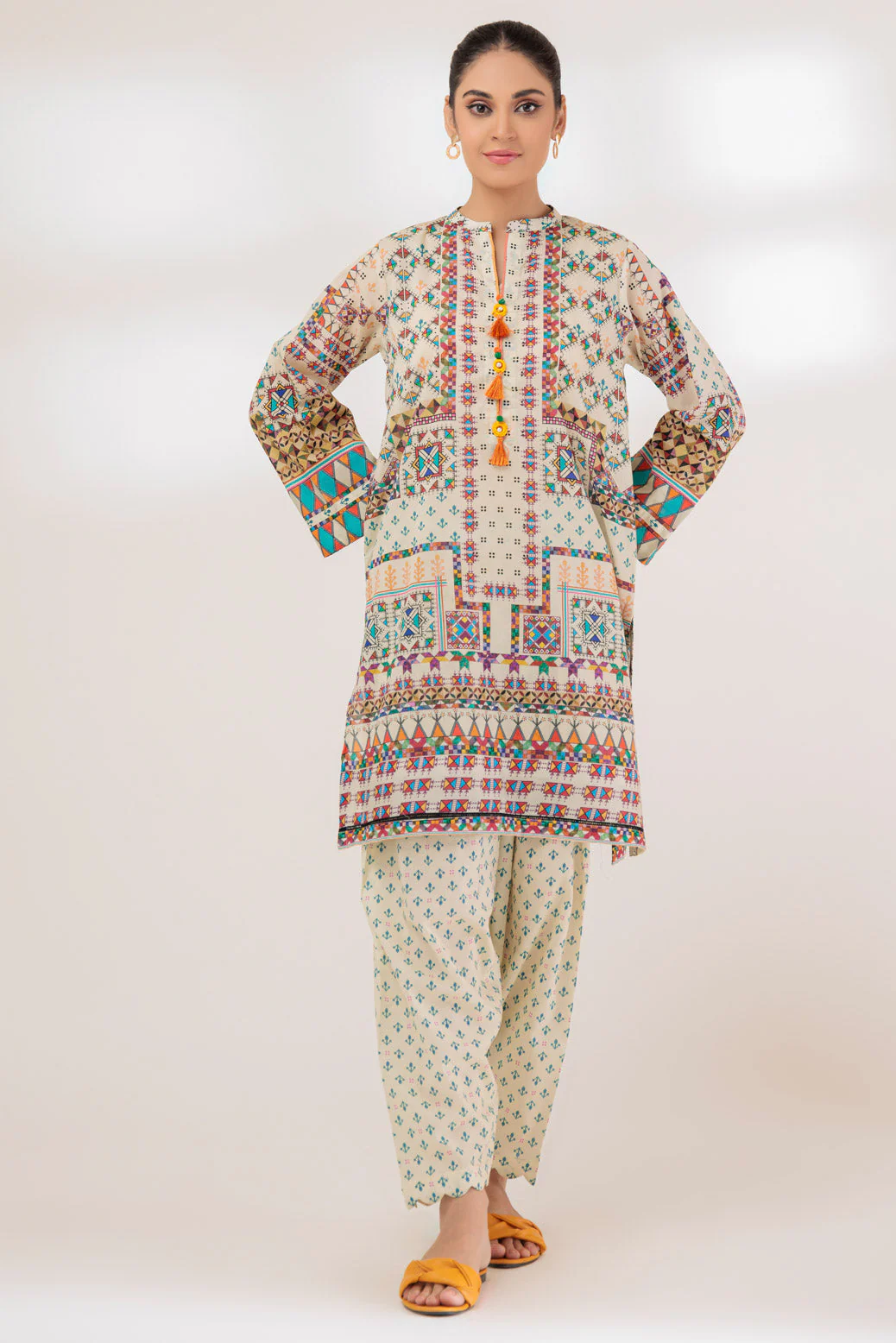 BEIGE-LAWN-2 PIECE (SAK232P07) - Image 2