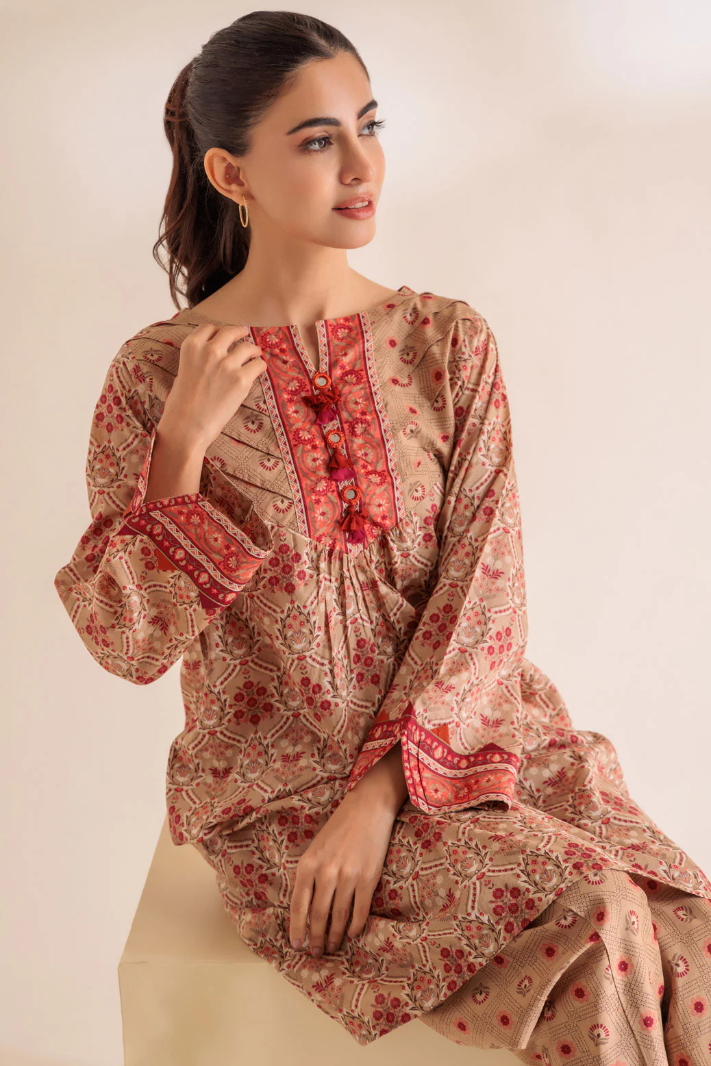 BEIGE-LAWN-2 PIECE (SSS232P59) - Image 4