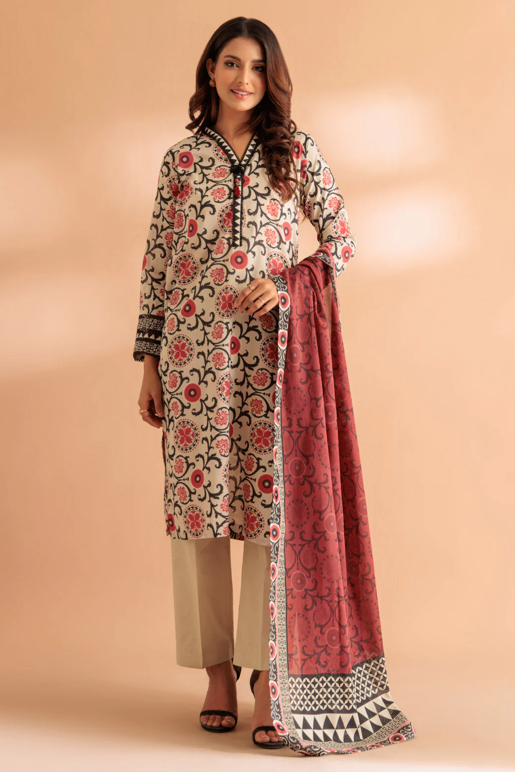 BEIGE-LAWN-3 PIECE (6S24B3P070) - Image 2